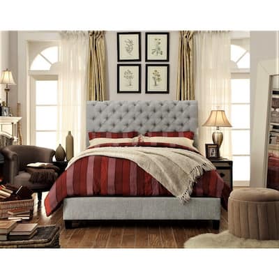 Calia Tufted Upholstery Chesterfield Platform Bed, Queen, Grey