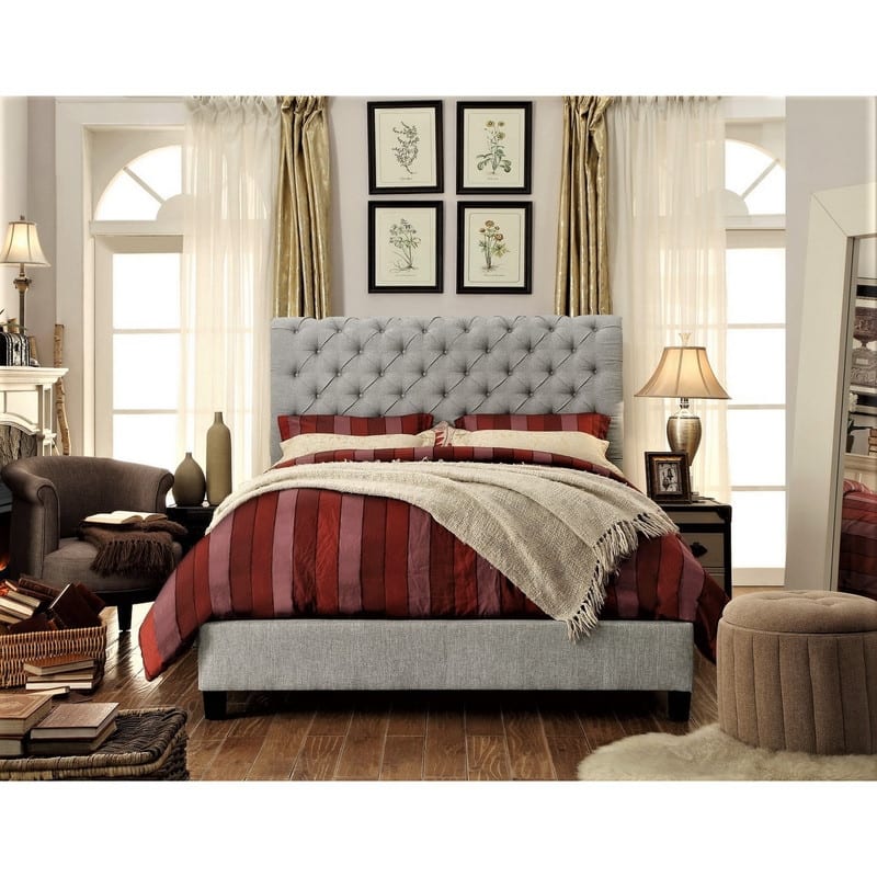 Calia Tufted Upholstery Chesterfield Platform Bed, Queen, Grey
