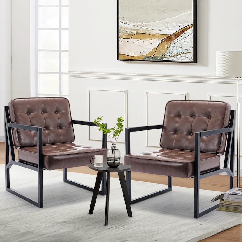 Leather Accent Chair, Accent Arm Chair Comfy Armchair with Metal Legs - Set of 1