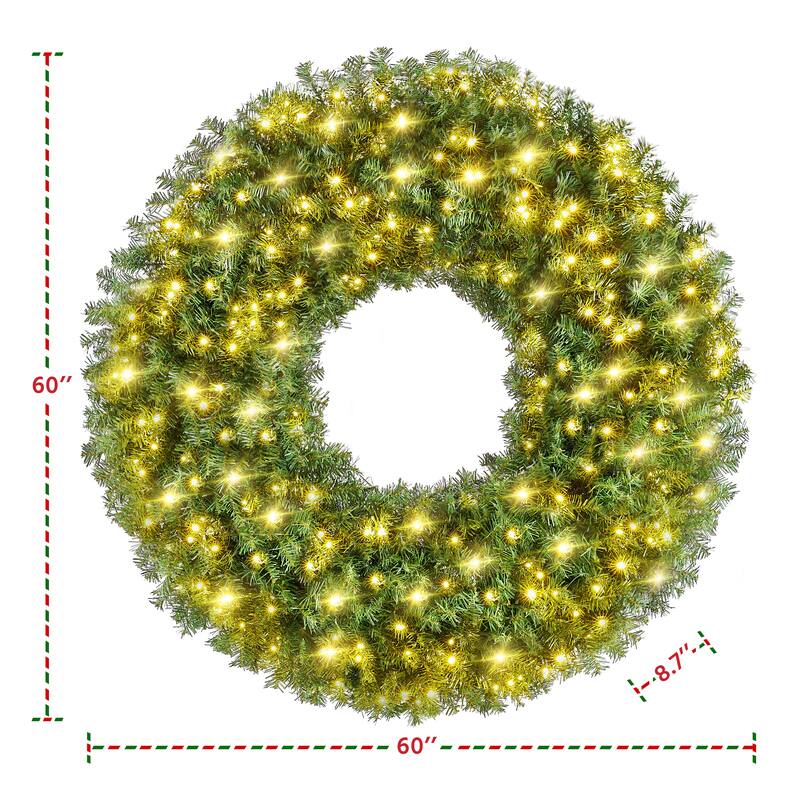 Yaheetech 60in Pre-lit Christmas Wreath Holiday Decoration with 300 LED Lights & 1026 Tips - 5ft