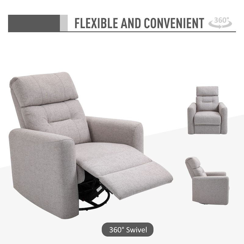 HOMCOM Manual Recliner Swivel Chair Rocker Armchair Sofa with Linen Upholstered Seat and Backrest for Living Room