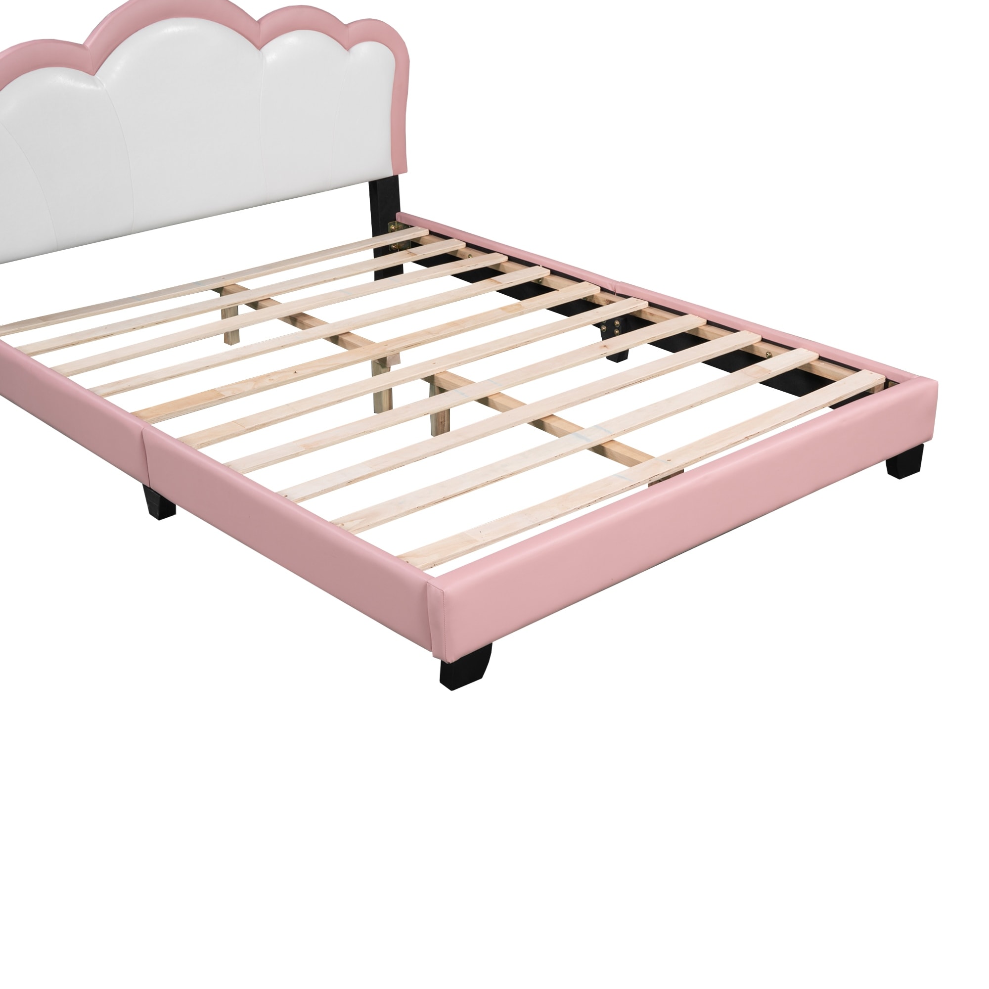 Princess Bed with Crown Headboard Upholstered Design Pink Full