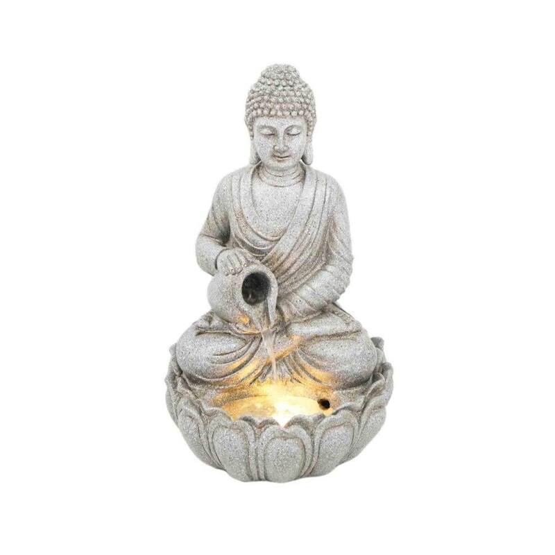 Glitzhome Polyresin Meditating Buddha Frog/Elephant Statue Outdoor Water Fountain with LED Lights - Grey - 20.5"H Buddha