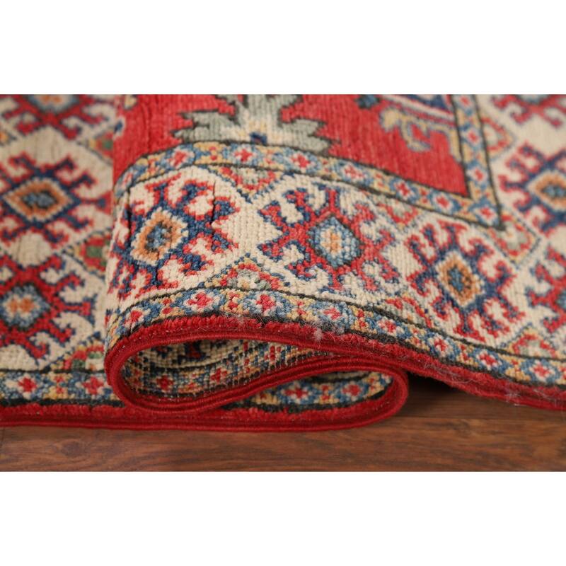 Hand Knotted Oriental 100% Wool Carpet Traditional Geometric Red Kazak Area Rug - 3' 1'' X 2' 1''