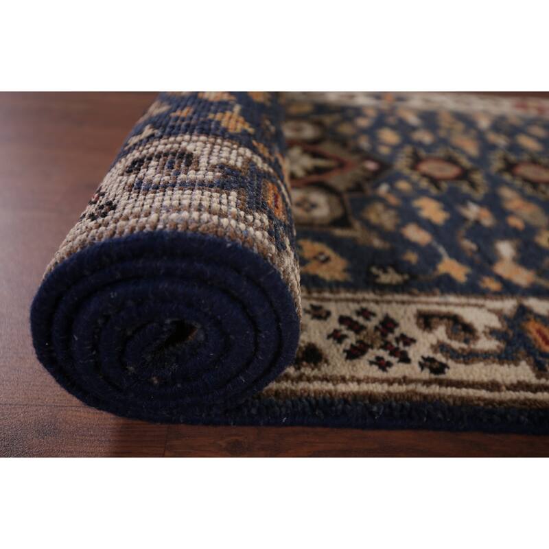 Blue Geometric Kazak Indian Runner Rug Handmade Oriental Wool Carpet - 2'8"x 8'2"