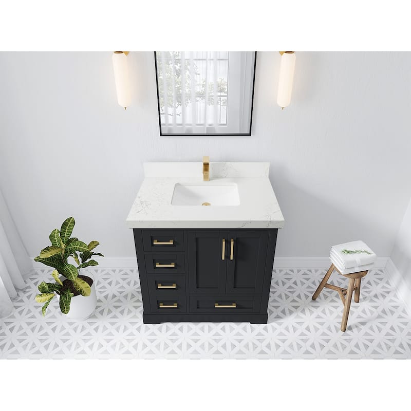 Willow Collections 36 x 22 Boston Center Sink Right Bathroom Vanity with Countertop