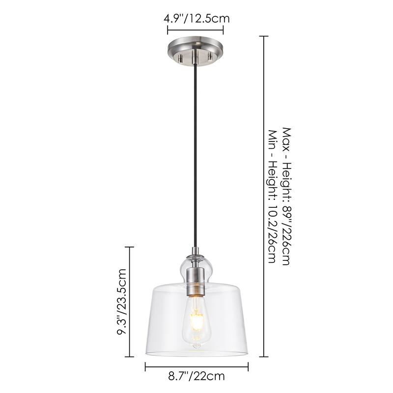 8.7" 1-Light Modern Mini Chrome/Gold/Matte Black Clear Glass Pendant Light for Kitchen Island Dining Room