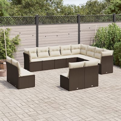 vidaXL Garden Sofa Set Brown Poly Rattan Large Adjustable Feet - 24.4 x 24.4 x 27.2