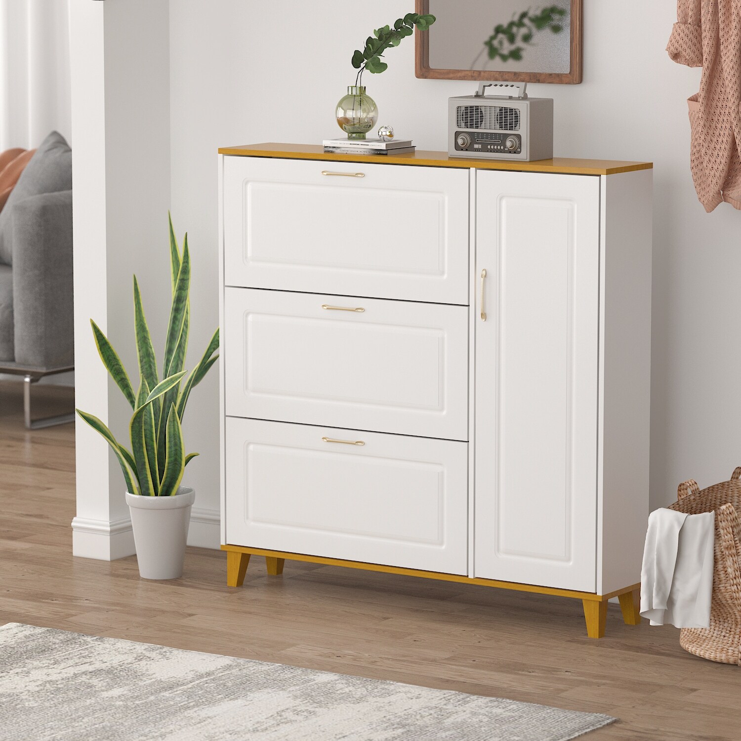 Wood Modern Shoe Storage Cabinet Dressers Bedroom Chests