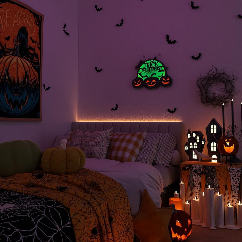 3D Ghost LED Infinity Mirror, 12x16.5", White/Green Halloween Motif, USB/Batt