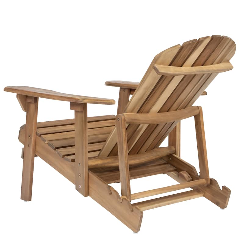 Rustic Outdoor Acacia Wood Foldable Adirondack Chairs with Expandable Footrest
