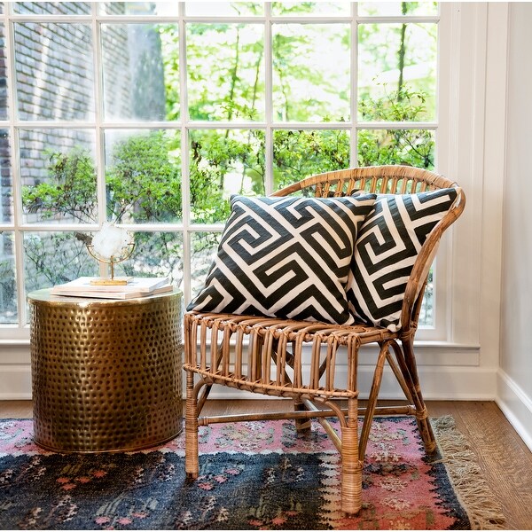 Antique Brass Hammered Metal Drum Table with Lid