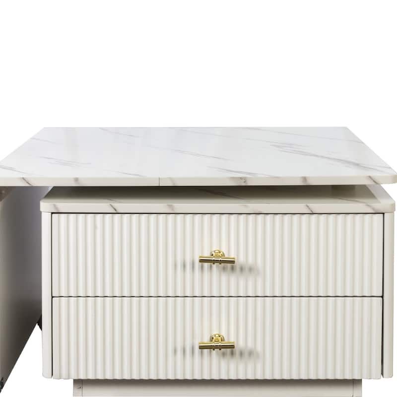 47.24" White Wooden Extendable Coffee Table with 2 Drawers and 6 Wheels
