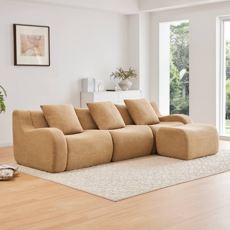 Roomfitters 3-Seat Teddy Fabric Boneless Sofa with Chaise, No Assembly 32D Sponge Couch