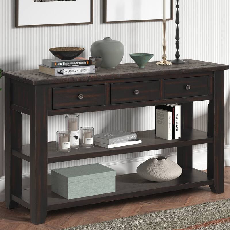 48'' Solid Pine Wood Top Console Table, Modern Entryway Sofa Side Table ...