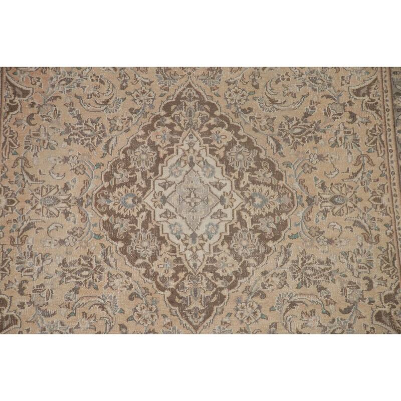 Distressed Mashad Persian Antique Area Rug Hand-knotted Wool Carpet - 6'3" x 9'0"