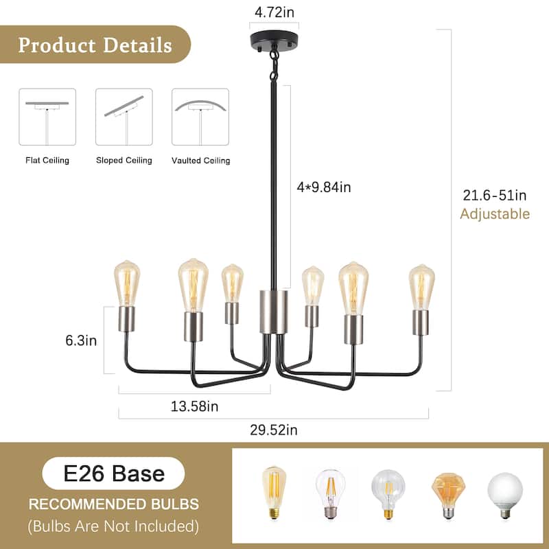 6-Light 30.15"W Kitchen Island Modern Chandeliers for Living Room