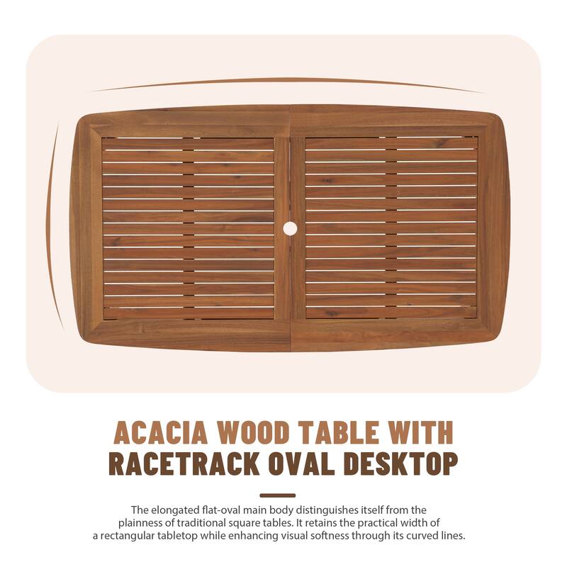 Outdoor Acacia Wood Dining Set with PE Wicker Rattan Dining Chairs And Table with Umbrella Hole 7-Piece Weather-resistant Set