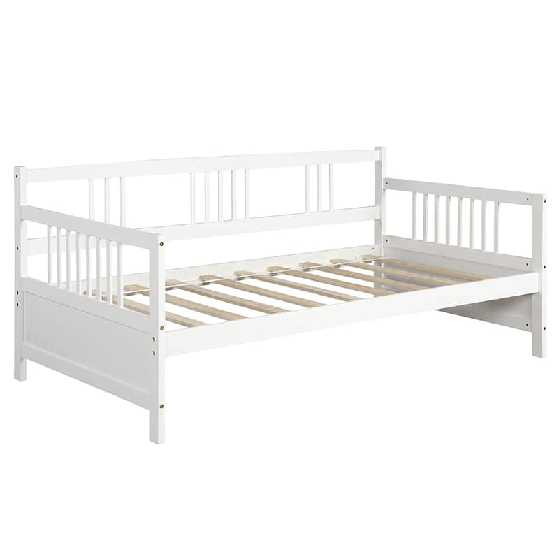 Twin Size Wooden Daybed Frame Dual-use Sturdy Sofa Bed - White