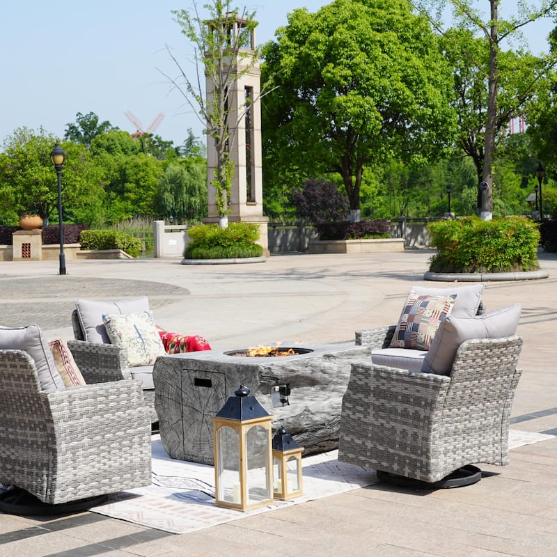 5-Piece Outdoor Wicker Patio Dining Set with 4 Chairs - Grey