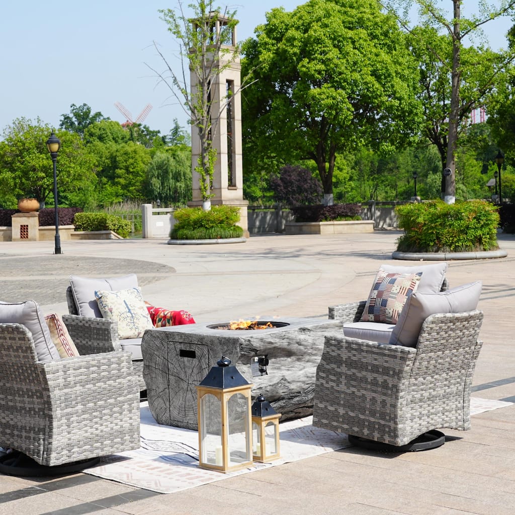5-Piece Outdoor Wicker Patio Dining Set with 4 Chairs