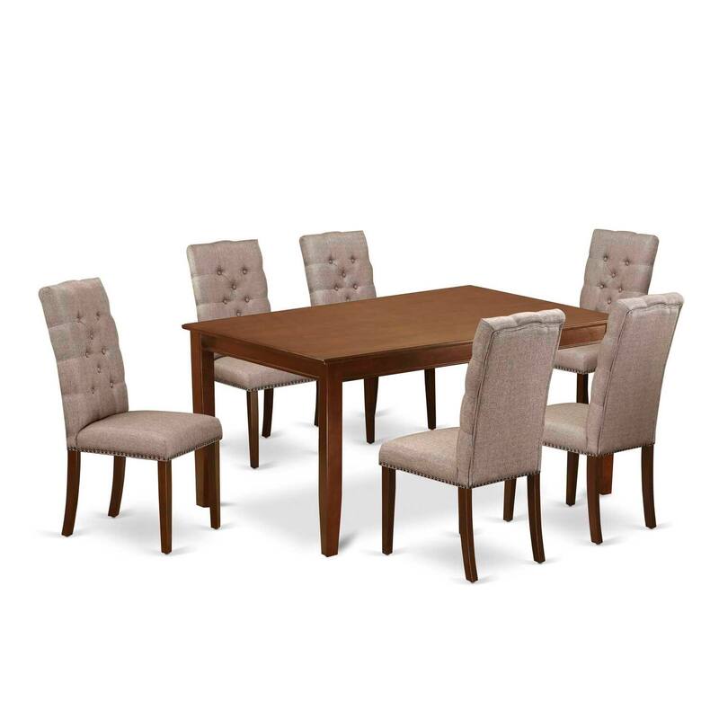 HomeStock 7-Piece Mahogany Finish Solid Wood Top Dining Table with 6 Chairs with Lattice Back