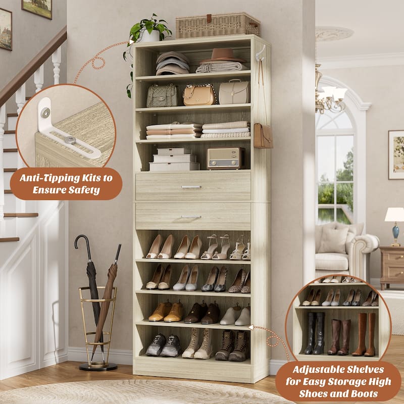 9-Tier Shoe Cabinet with 2 Drawers, Freestanding Closet Organizer with Adjustable Storage Shelves