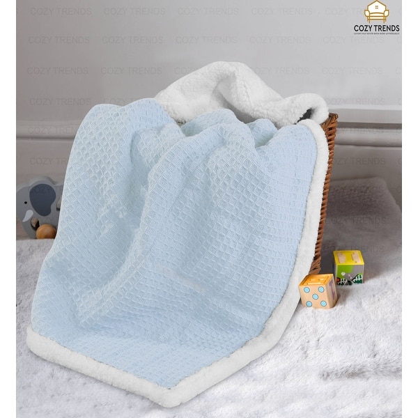 dimension image slide 0 of 3, Luxurious Cotton Unisex Baby Blanket Waffle Weave with Sherpa Backing Soft Cozy 30''x40'' Receiving Crib Stroller Nap Blanket