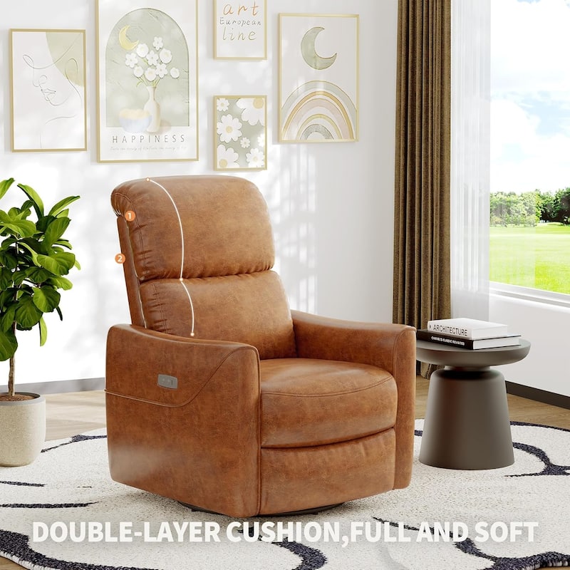 Swivel Rocking Recliner Chair, Faux Leather Upholstered Glider with Lumbar Support, High Back, Manual Recline