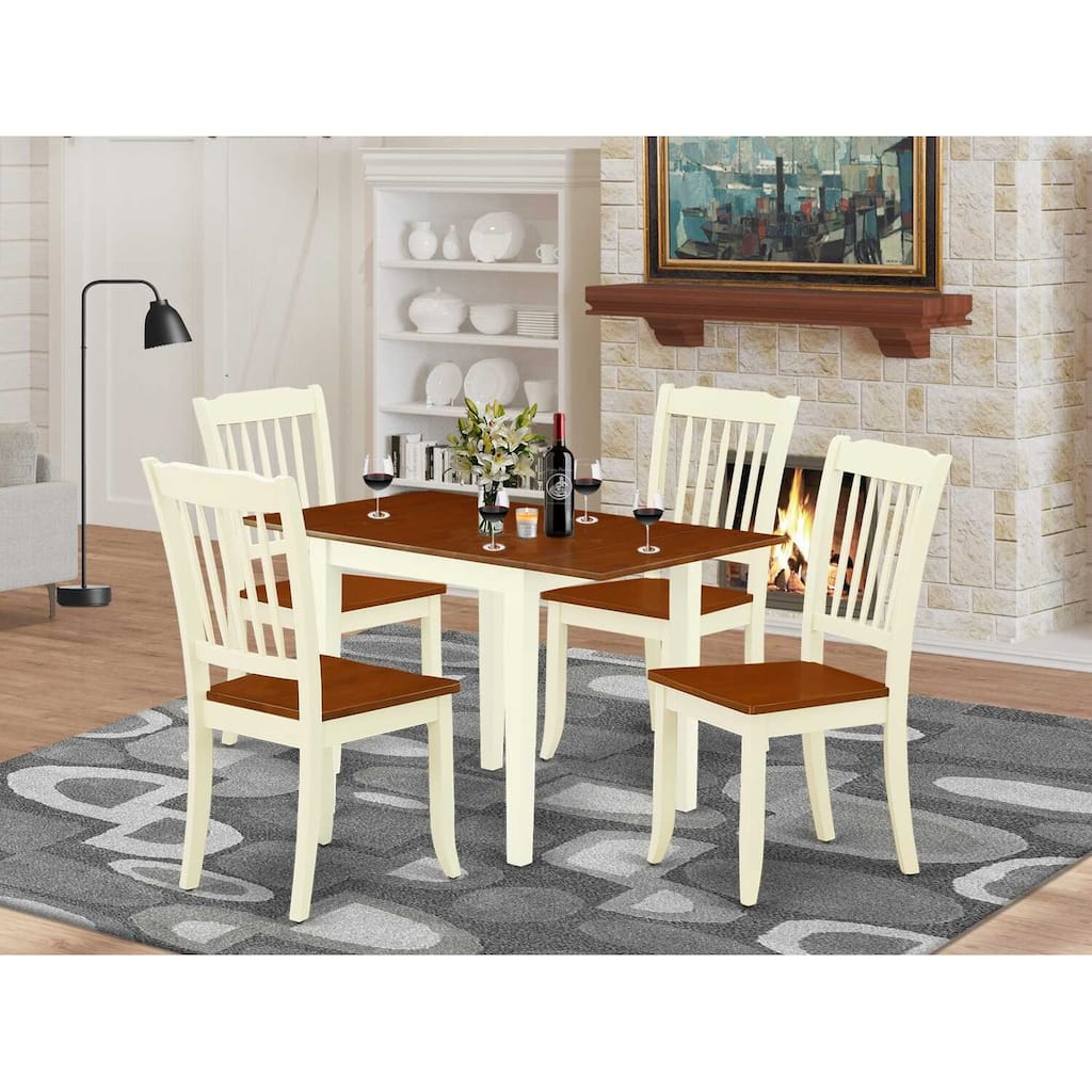 HomeStock 5-Pc Buttermilk and Cherry Solid Wood Top - Dining Room Set - Seats 4