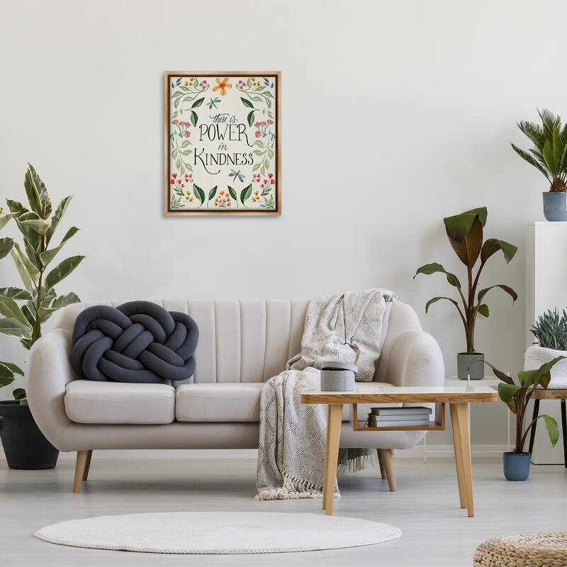 Stupell Floral Power in Kindness Framed Floater Canvas Wall Art Design by Kristen Brockmon