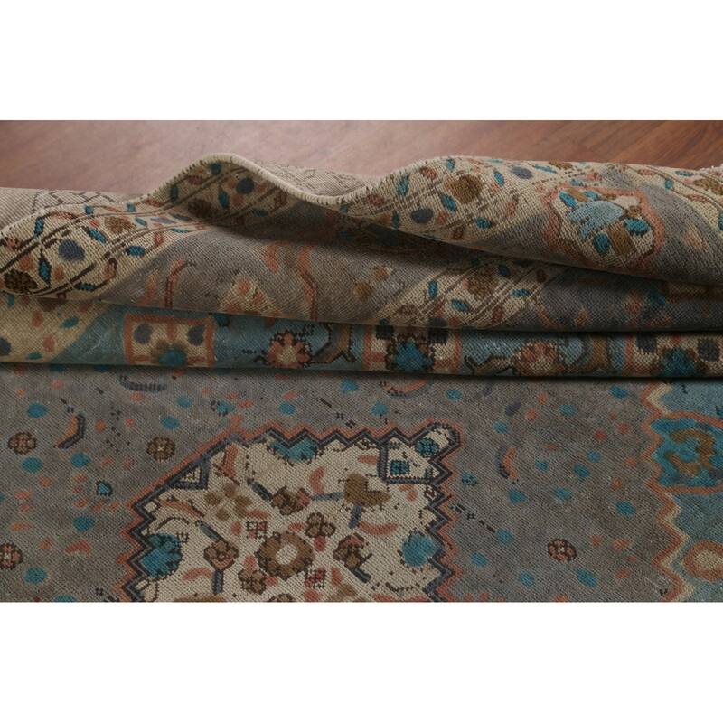Blue Over-Dyed Tabriz Persian Vintage Rug Hand-Knotted Wool Carpet - 6'9"x 9'9"