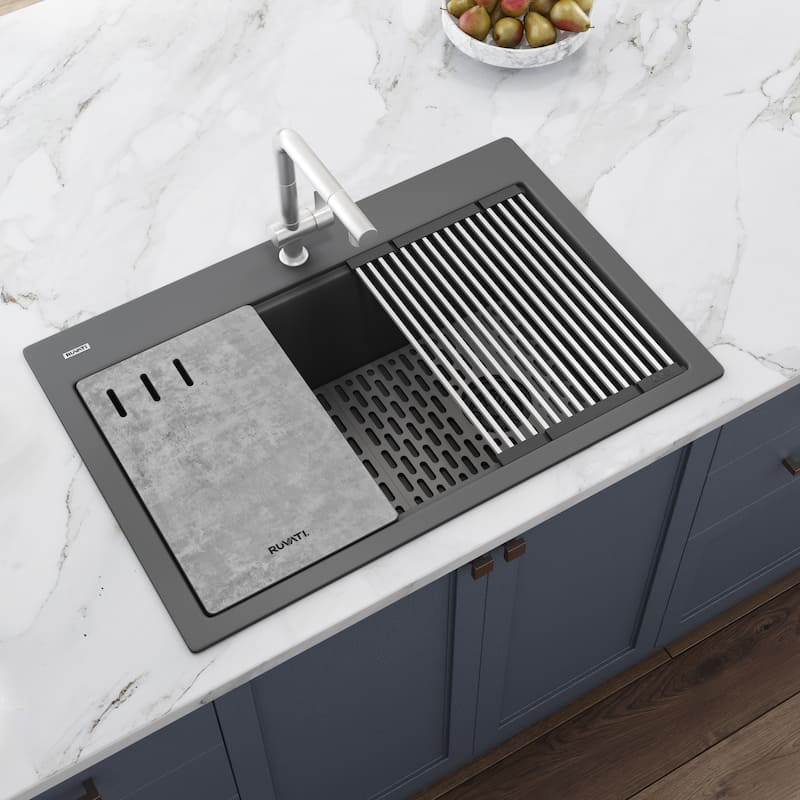 Ruvati 33-inch Granite Composite Workstation Urban Gray Drop-in Topmount Kitchen Sink - 33" X 22"