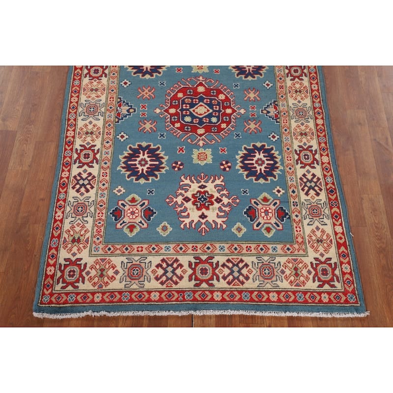Light Blue Kazak Oriental Accent Rug Handmade Wool Carpet - 3'10" x 5'11"