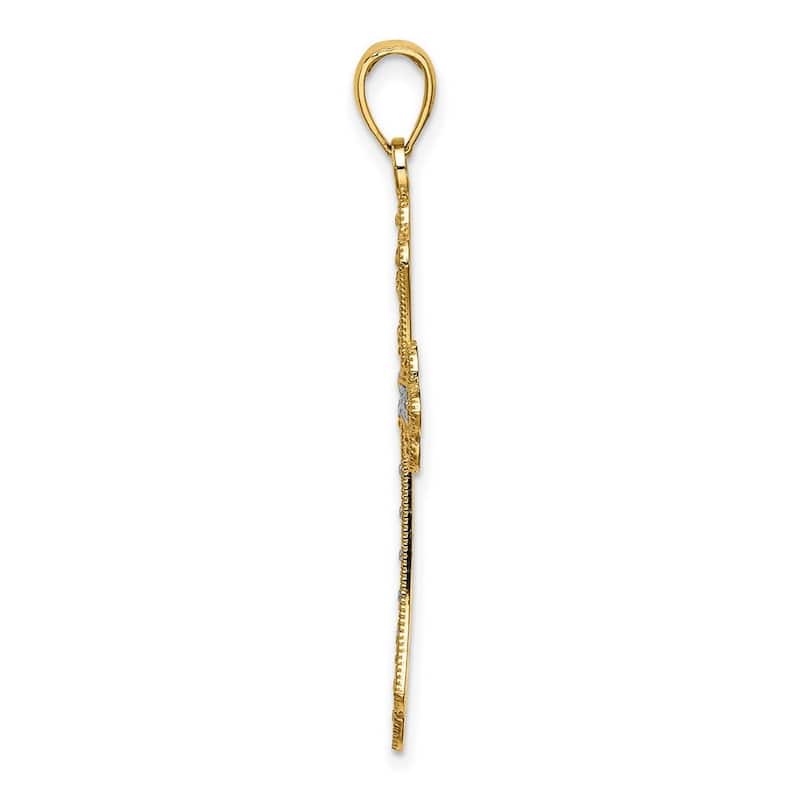 Curata 10k Two-tone Gold 18" Large Beaded Filigree Cross Pendant Necklace (23mm x 37mm)