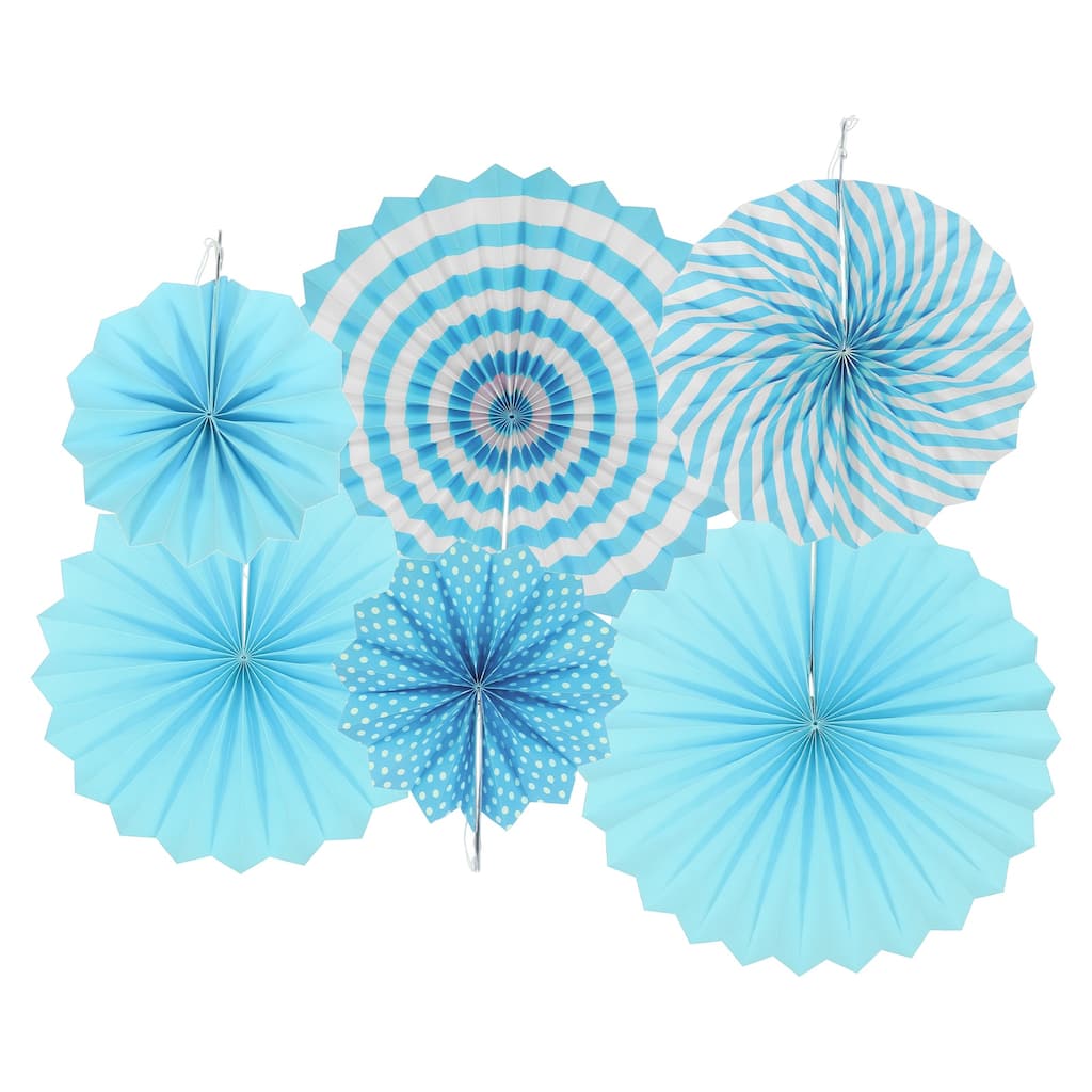 Hanging Paper Fans Party Set 6Pcs Decoration for Home,Birthday Wedding Blue