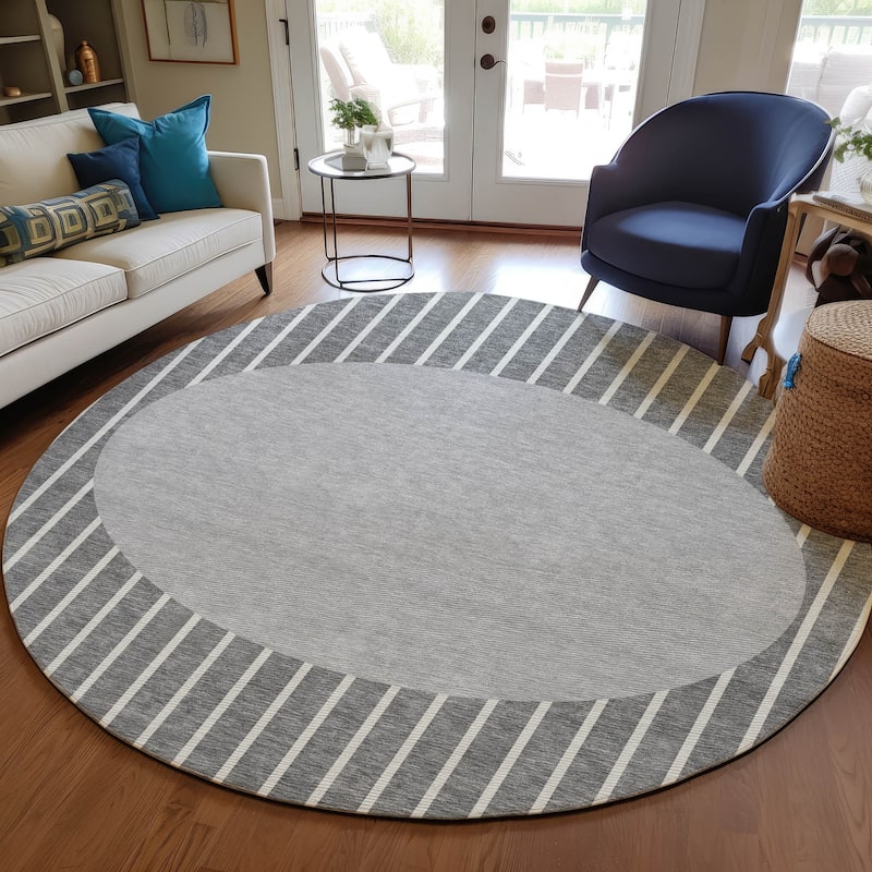 Machine Washable Indoor/ Outdoor Modern Sunrise Chantille Rug - Gray - 8' x 8'