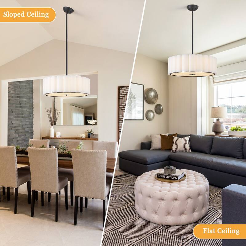 5 Light Simple Modern Pendant with Fabric Shade Adjustable Height Bulb Not Included
