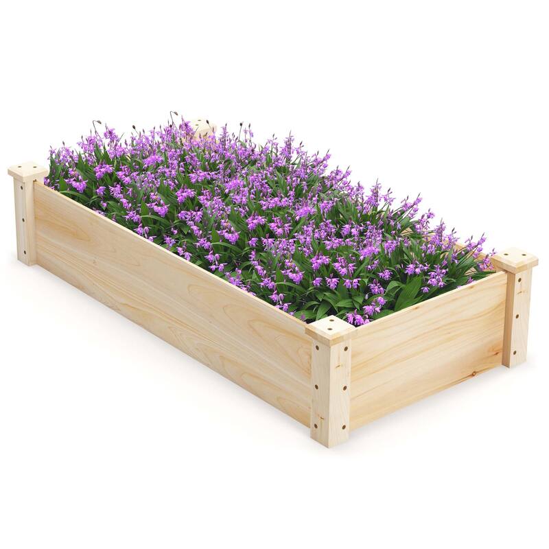 Wooden Raised Garden Bed Rectangular Planter Box Elevated Planting Bed - Natural