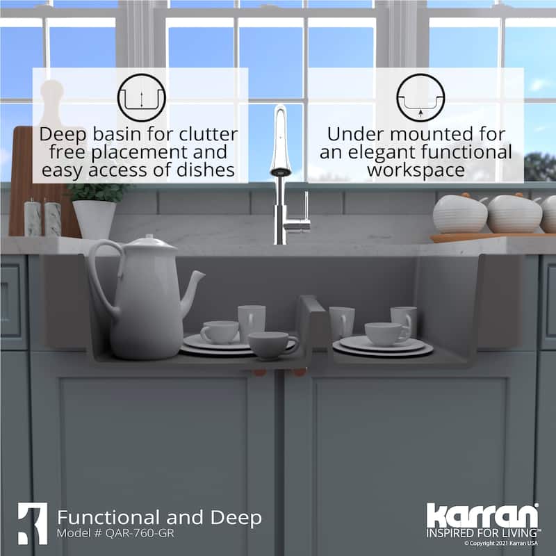 Karran Retrofit Apron-Front Quartz Double Bowl Kitchen Sink