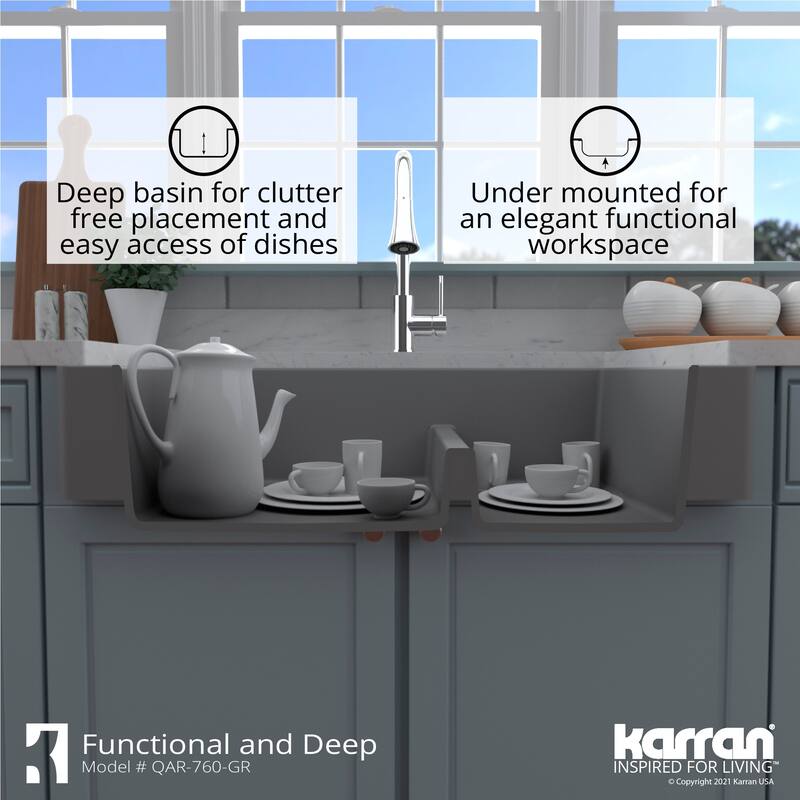 Karran Retrofit Farmhouse Quartz 34 in. Double Bowl 60/40 Sink Kit