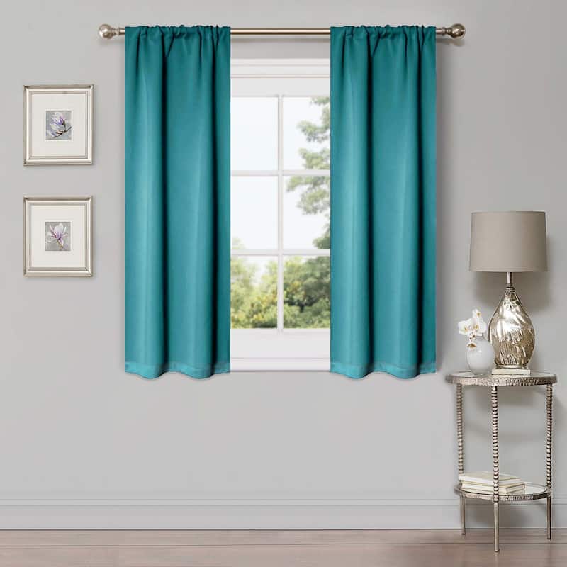 Superior Solid Machine Washable Room Darkening Semi-Blackout Curtains, Set of 2 - 26" x 63" - Aqua