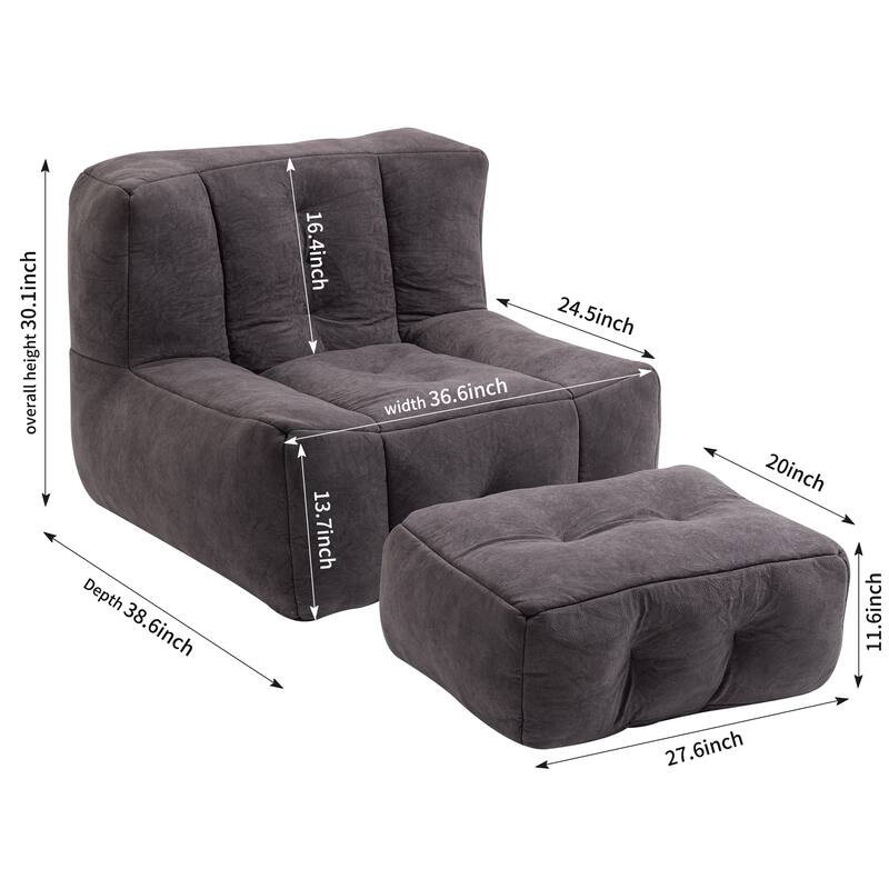 Fluffy Bean Bag Chair Soft Lazy Sofa Chair with Ottoman