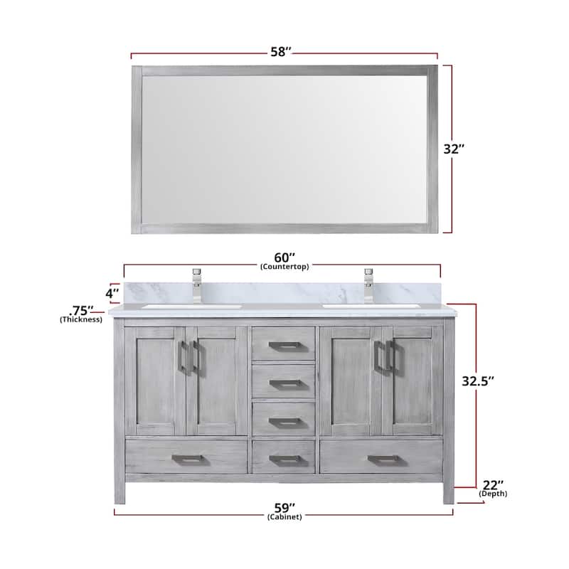 Jacques 60 in. W x 22 in. D White Double Bath Vanity