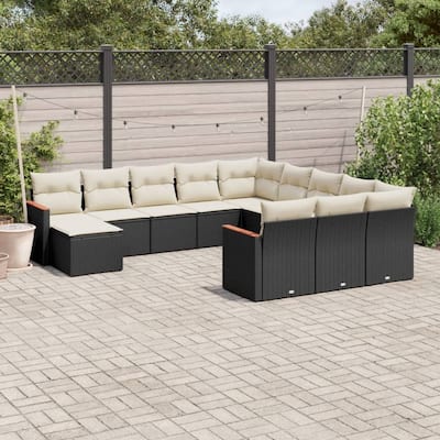 vidaXL Patio Sofa Set with Cushions Outdoor Conversation Furniture Poly Rattan - 24.4 x 24.4 x 27.2 in