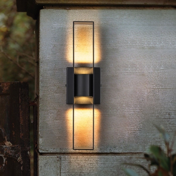 slide 2 of 10, Modern Black Dimmable LED Outdoor Wall Sconce - 15.7 in.