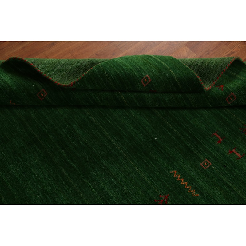 Green Gabbeh Indian Rug Handmade Wool Carpet - 5'1" x 7'8"