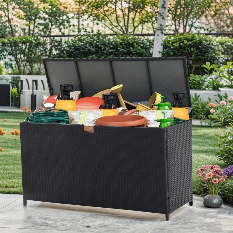 120 Gallon Waterproof Large Resin Deck Box Indoor Outdoor Lockable Storage Container for Patio Furniture, Toys and Garden Tools - Black