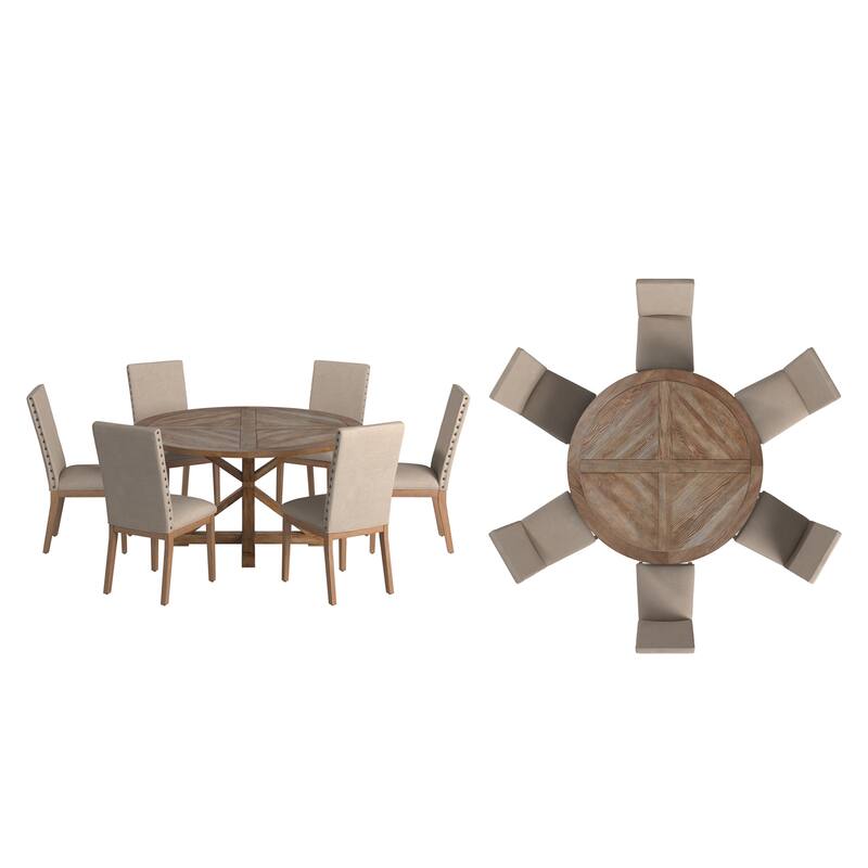 Krakova Rustic X-Base Round Pine Wood Dining Set