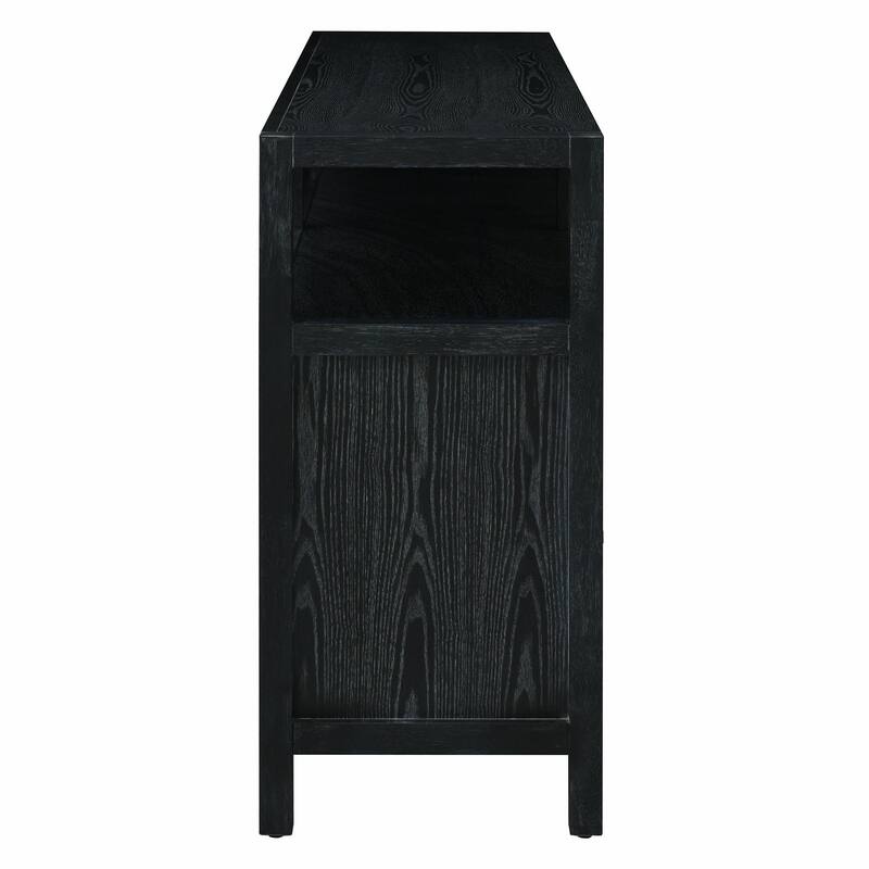 Rattan Buffet Storage Cabinet with Solid Wood Frame, Sideboard with 3-position Adjustable Shelves